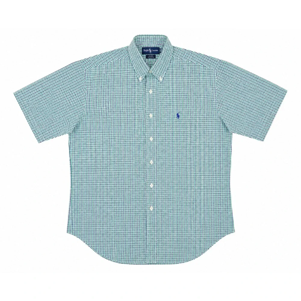 Ralph Lauren Blake M Green Purple Gingham Check Short Sleeve Button Down Shirt